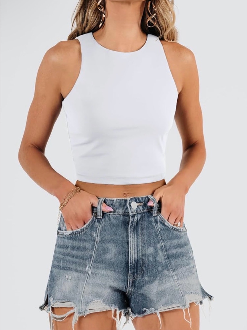 white sleeveless double-lined racerback slim-fit crop top